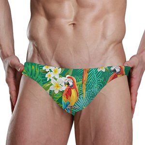 Men's Sexy Bikini Swimsuit Swimwear Quick Dry Print Briefs- Parrot Print…